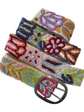 LN Jenny Krauss Sundance Folklorica Embroidered Floral Ladies Wool Belt - L